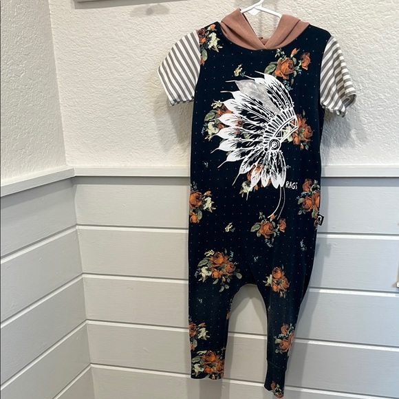 Floral graphic headdress romper.